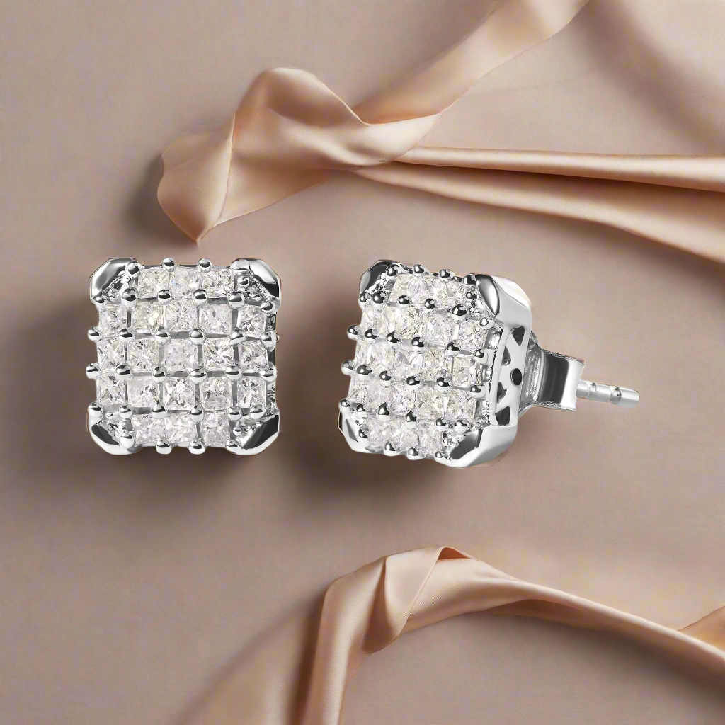 10K White Gold 3/4 Cttw Princess Diamond Composite Open Frame Stud Earrings (I-J Color, I1-I2 Clarity)