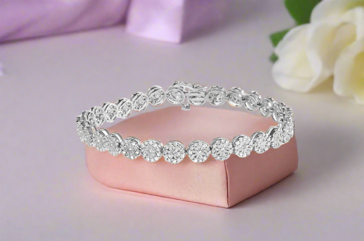 14K White Gold 2.00 Cttw Diamond Halo Link Tennis Bracelet (H-I Color, I1-I2 Clarity) - 7" Inches