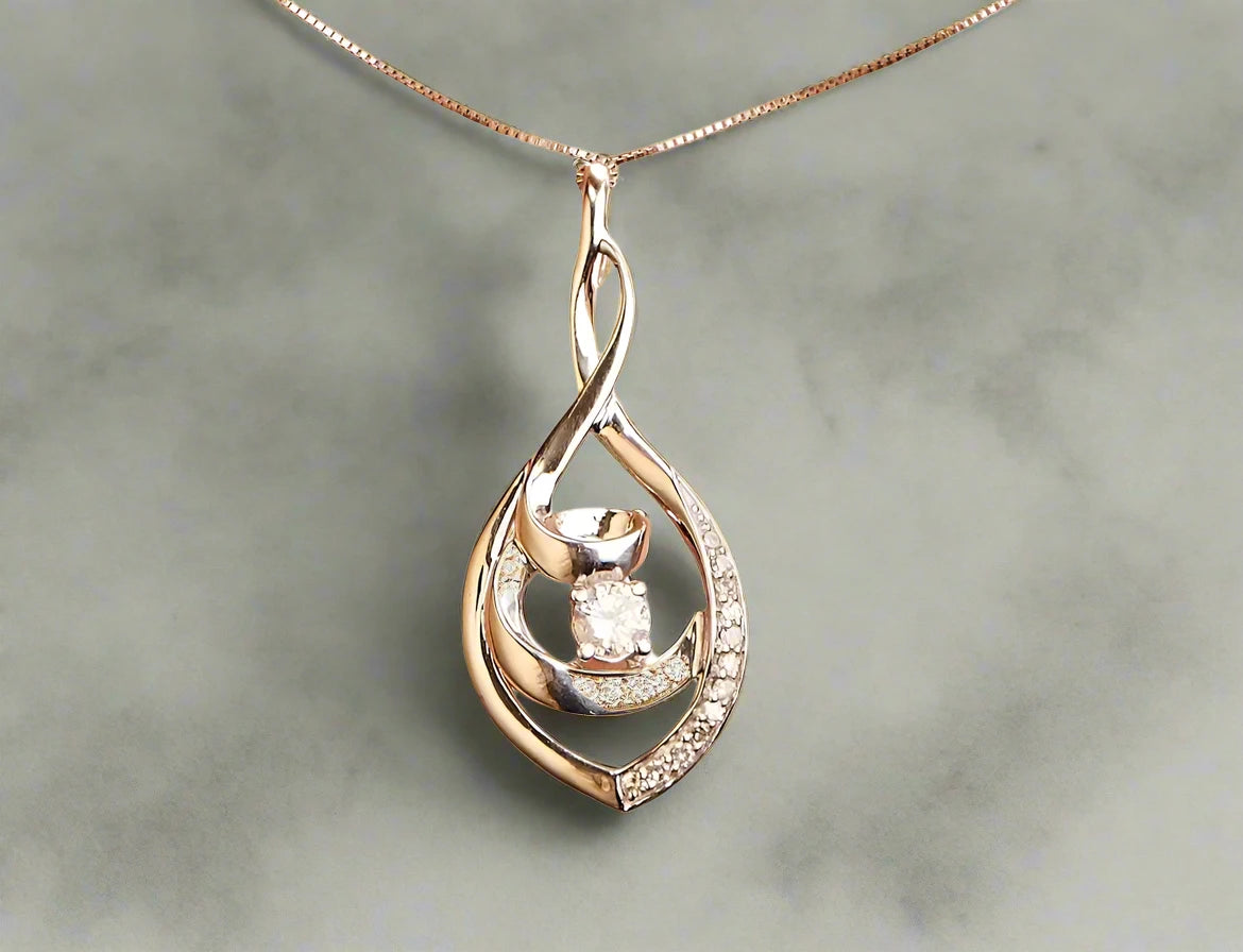 10K White Gold 1/4 Cttw Brilliant-Cut Round Diamond Spiral Link 18" Pendant Necklace (I-J Color, I2-I3 Clarity)