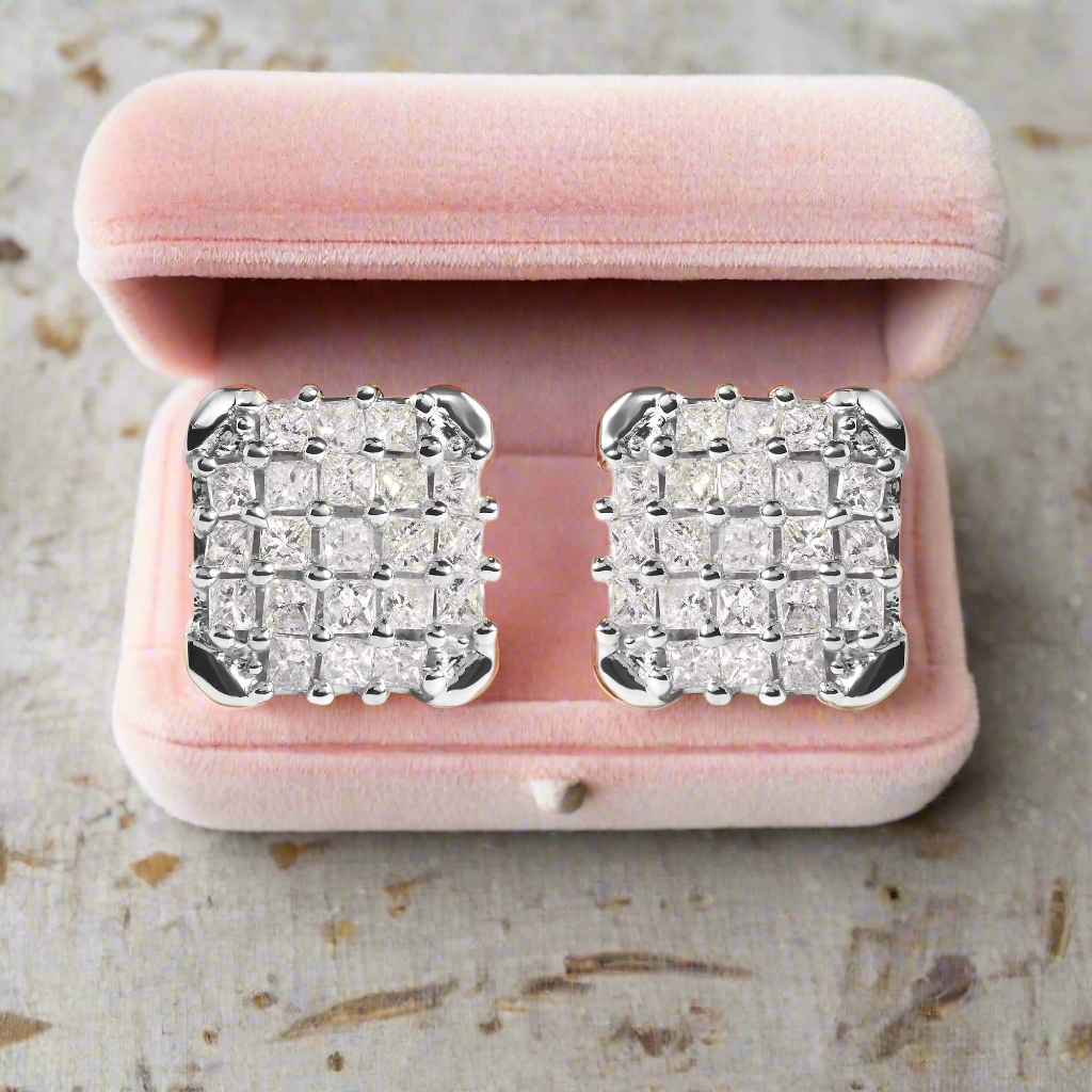 10K White Gold 3/4 Cttw Princess Diamond Composite Open Frame Stud Earrings (I-J Color, I1-I2 Clarity)