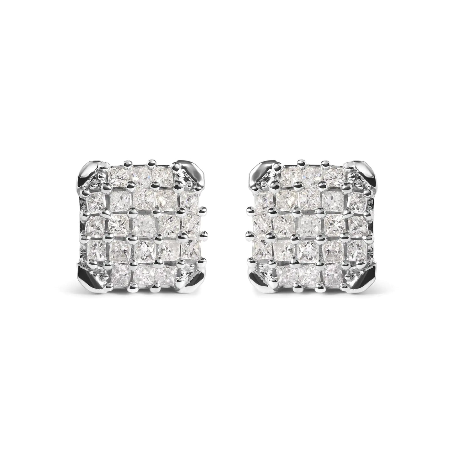 10K White Gold 3/4 Cttw Princess Diamond Composite Open Frame Stud Earrings (I-J Color, I1-I2 Clarity)