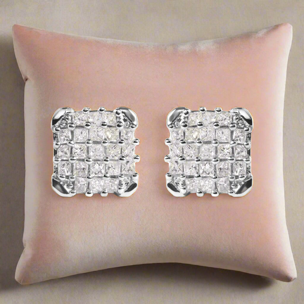 10K White Gold 3/4 Cttw Princess Diamond Composite Open Frame Stud Earrings (I-J Color, I1-I2 Clarity)