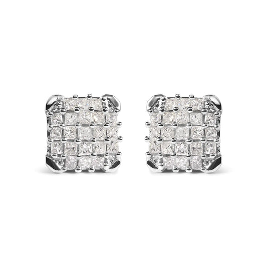 10K White Gold 3/4 Cttw Princess Diamond Composite Open Frame Stud Earrings (I-J Color, I1-I2 Clarity)